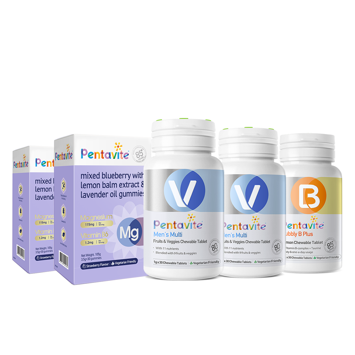 Men’s Multi Essential Pack – 5 Bottles — Men’s Multi ×2 + Magnesium ×2 + Bubbly B Plus