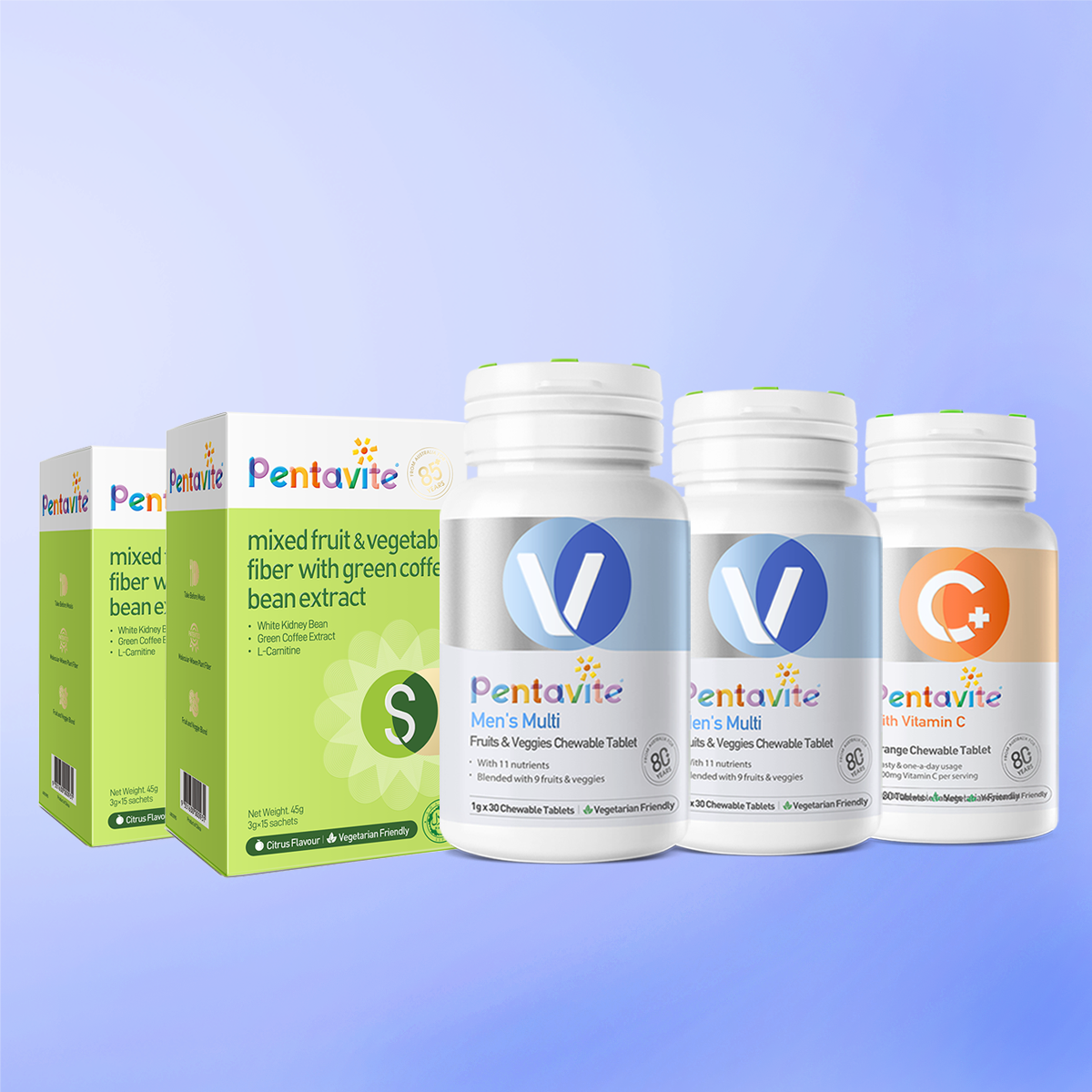 Men’s Multi Essential Pack – 5 Bottles — Men’s Multi ×2 + Fiber ×2 + Vitamin C