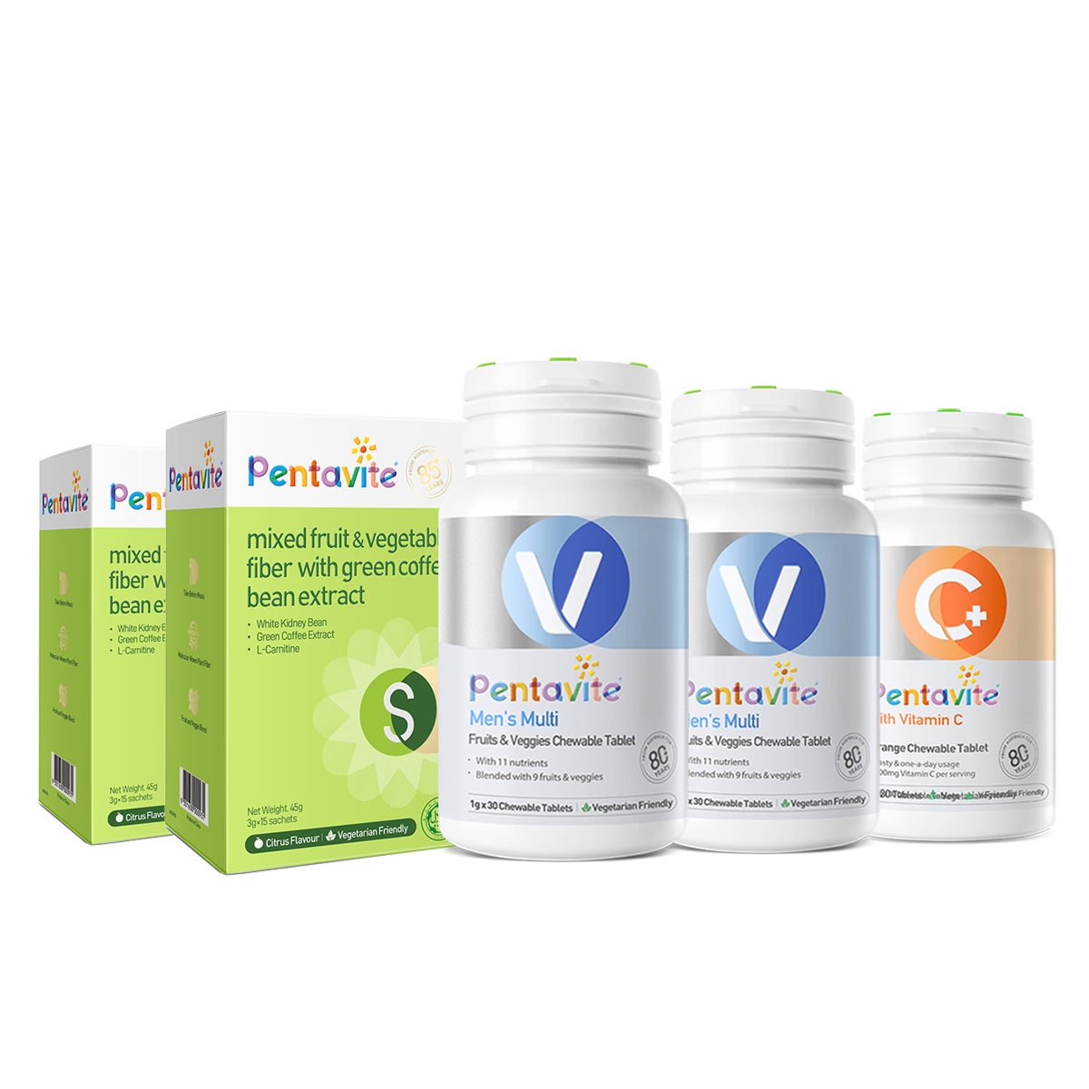Men’s Multi Essential Pack – 5 Bottles — Men’s Multi ×2 + Fiber ×2 + Vitamin C