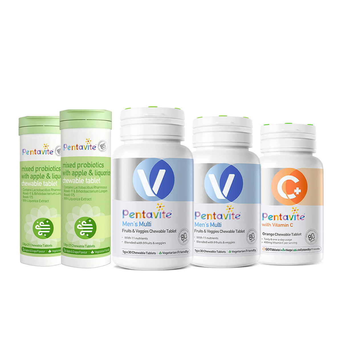 Men’s Multi Essential Pack – 5 Bottles — Men’s Multi ×2 + Oral Probiotics ×2 + Vitamin C