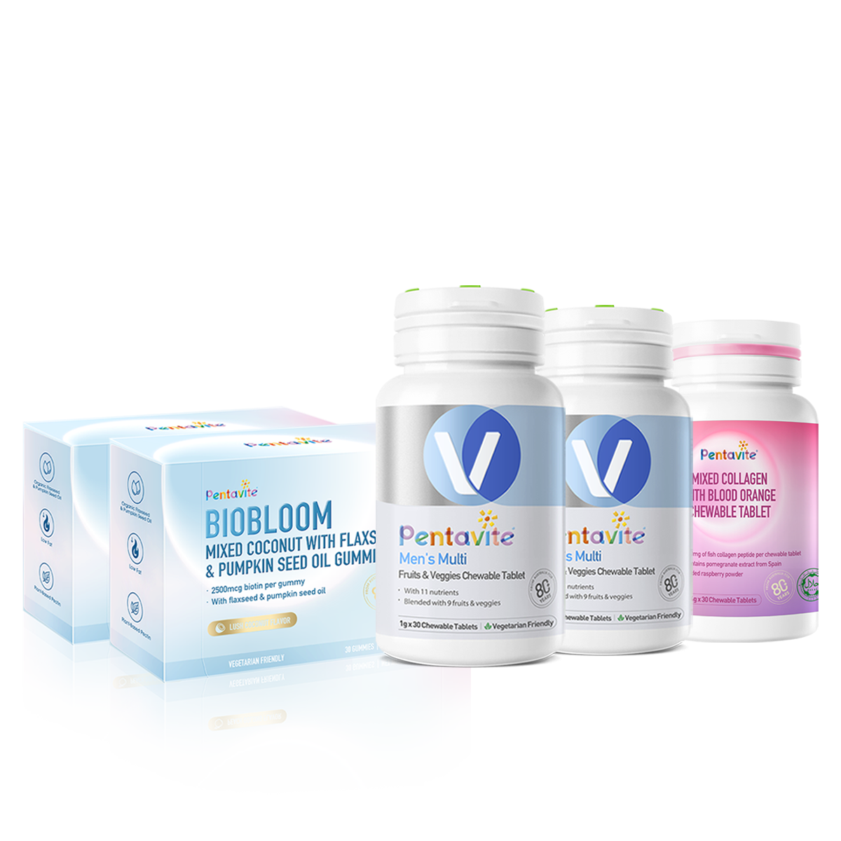 Men’s Multi Essential Pack – 5 Bottles — Men’s Multi ×2 + Biobloom ×2 + Collagen