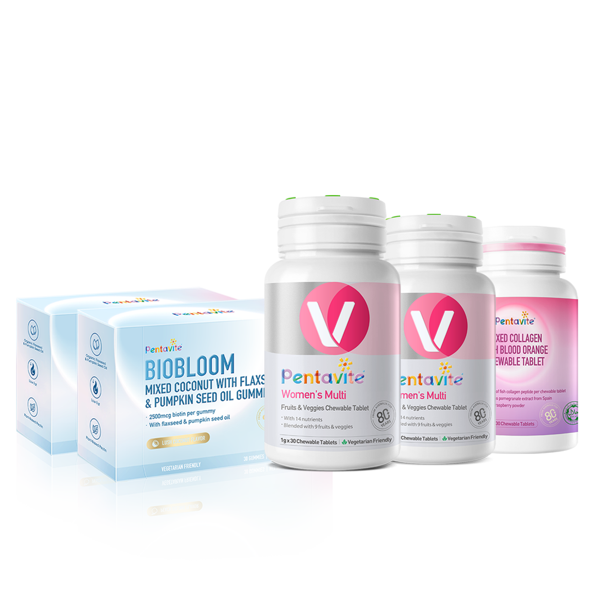 Women’s Multi Essential Pack – 5 Bottles — Women’s Multi ×2 + Collagen ×2 + Biobloom