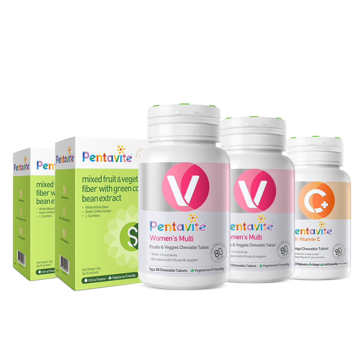 Women’s Multi Essential Pack – 5 Bottles — Women’s Multi ×2 + Fiber ×2 + Vitamin C