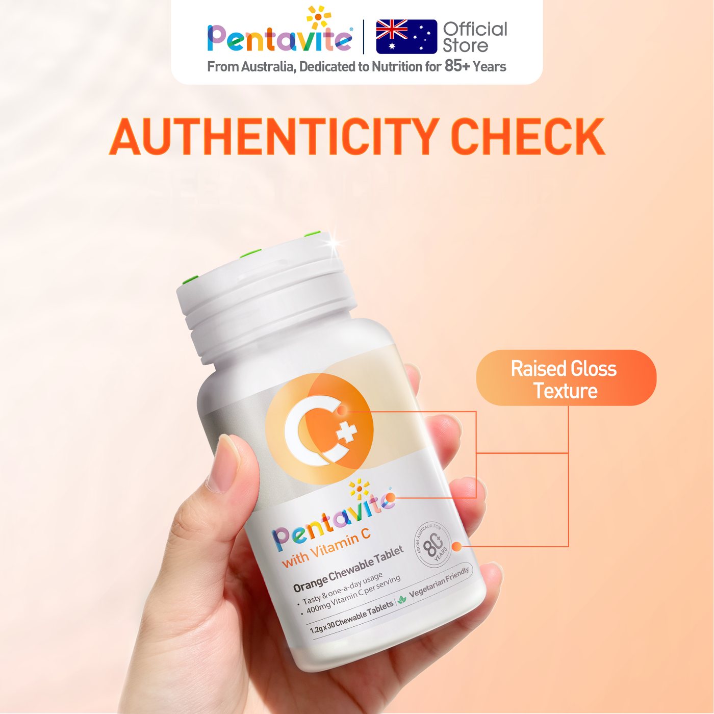 Genuine vs counterfeit authenticity check for Vitamin C Orange Chewable Tablet