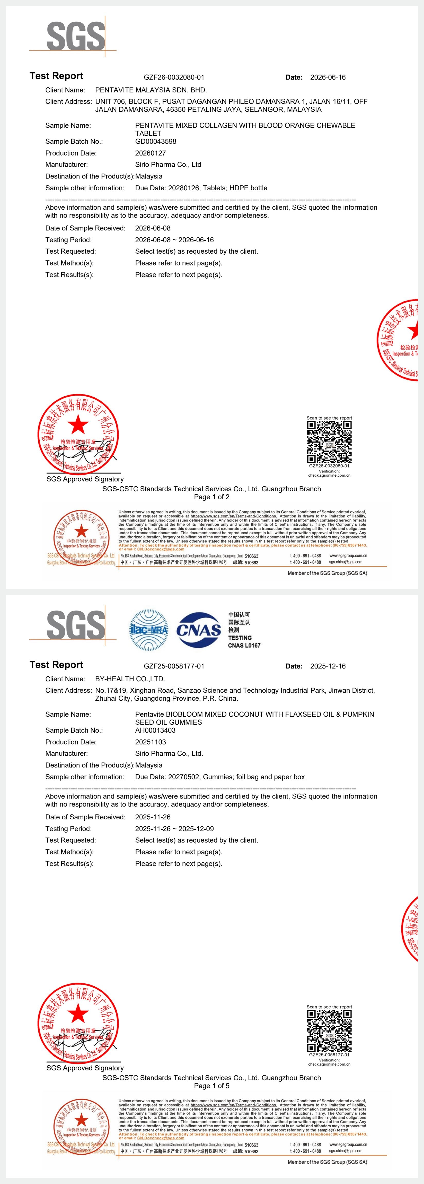 SGS Test Report for Beauty & Glow Duo – Collagen & Hair, Skin & Nails Gummies