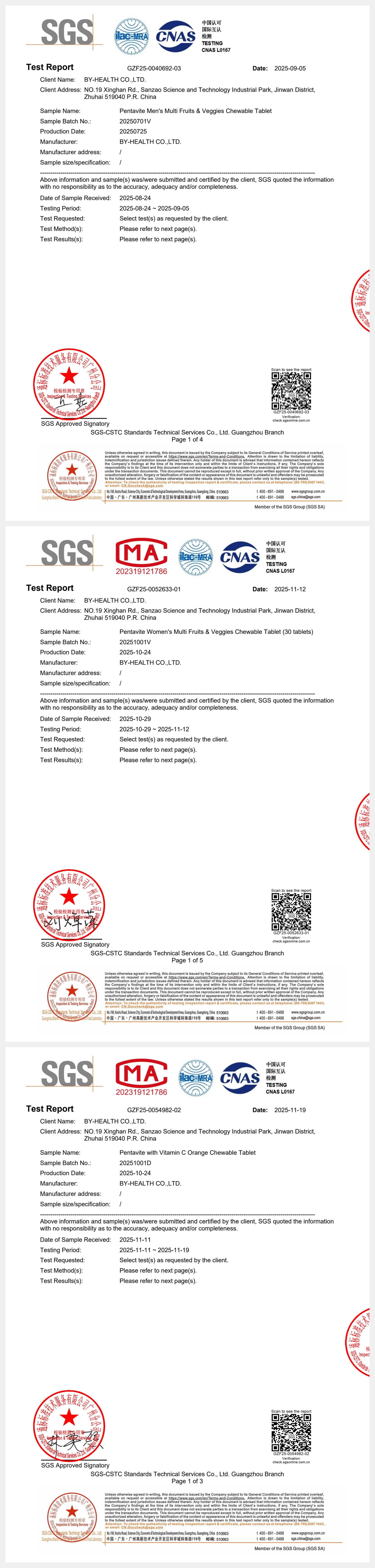 SGS Test Report for Trio Kesihatan Harian Pasangan – Multivitamin Lelaki, Multivitamin Wanita & Vitamin C