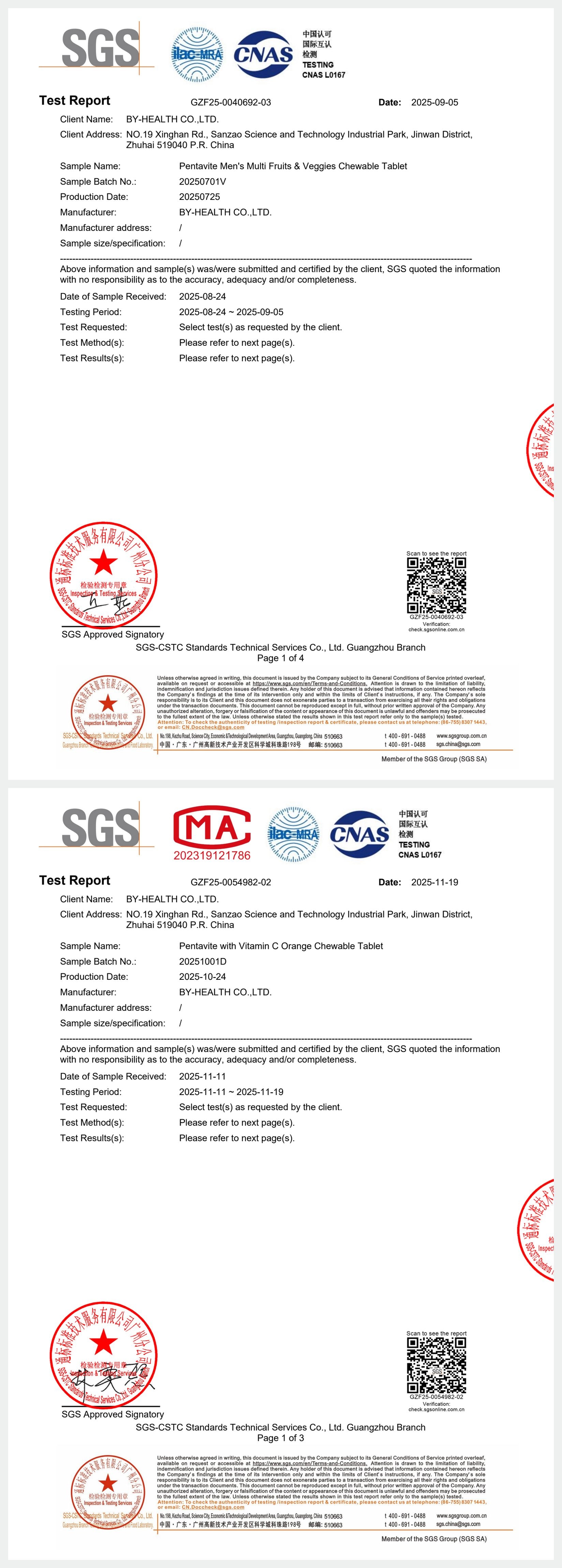 SGS Test Report for Duo Kesihatan & Imuniti Harian Lelaki – Multivitamin & Vitamin C Lelaki